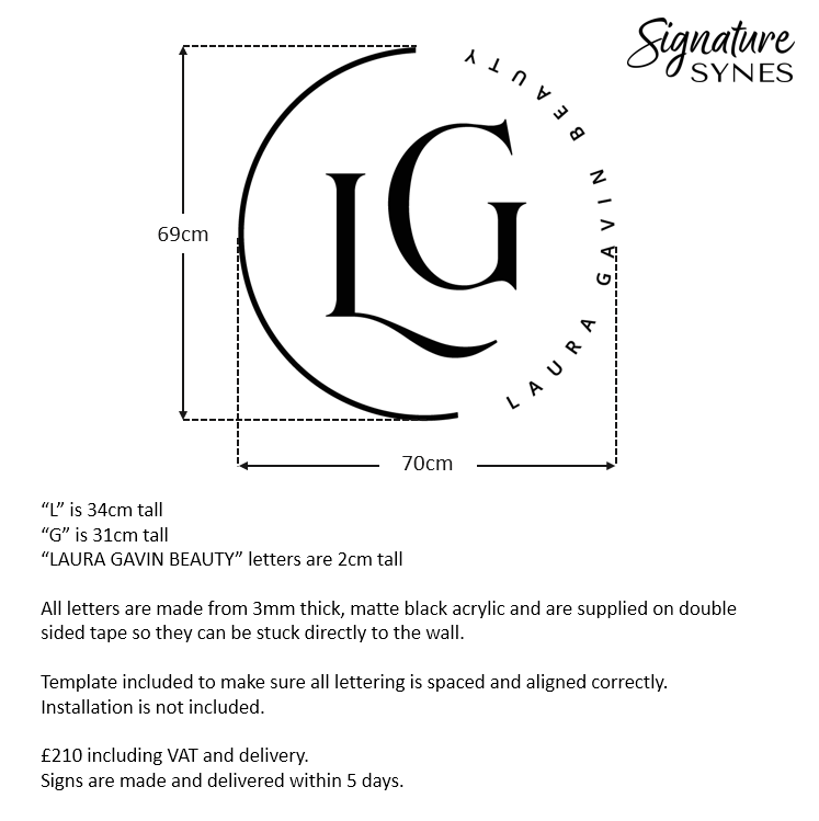 Custom Order - LAURA GAVIN BEAUTY - Matte black - 70cm wide - Double Sided Tape