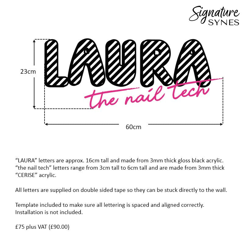 Custom Order - LAURA the nail tech - gloss black + cerise - 60cm wide - Double Sided Tape