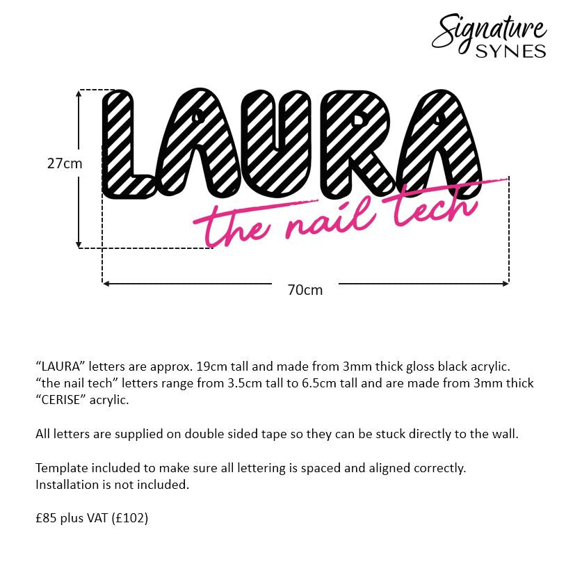 Custom Order - LAURA the nail tech - gloss black + cerise - 60cm wide - Double Sided Tape