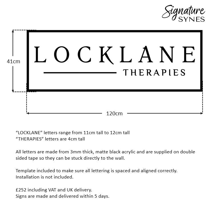 Custom Order - LOCKLANE THERAPIES - Matte black - 120cm wide - Double Sided Tape