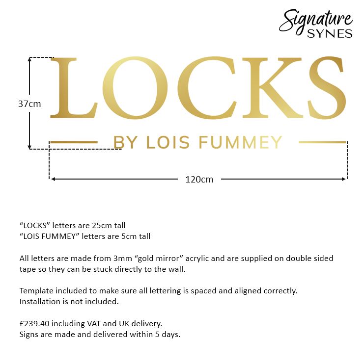 Custom Order - LOCKS BY LOIS FUMMEY - "GOLD MIRROR" - 120cm wide - Double Sided Tape