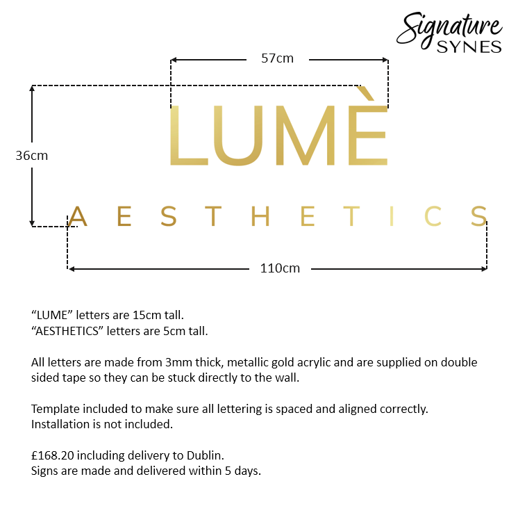 INTL Custom Order - LUME AESTHETICS - metallic gold - 110cm wide - Double Sided Tape