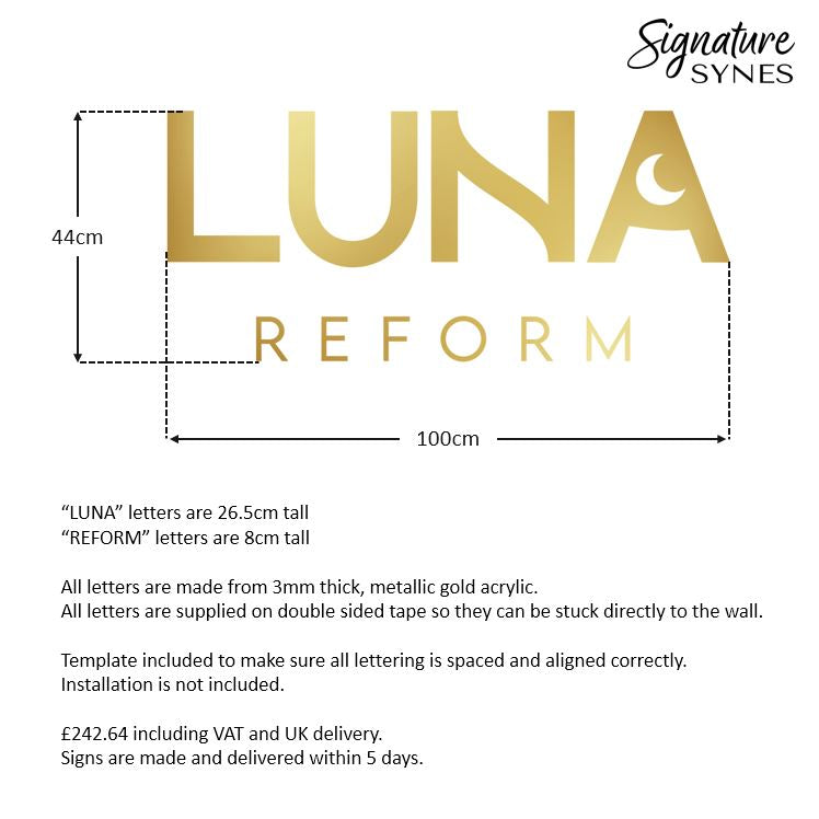 Custom Order - LUNA REFORM - "metallic gold" - 100cm wide - Double Sided Tape