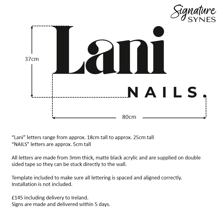 INTL Custom Order - Lani NAILS - Matte black - 80cm wide - Double Sided Tape