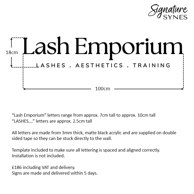 Custom Order - Lash Emporium - Matte black - 100cm wide - Double Sided Tape