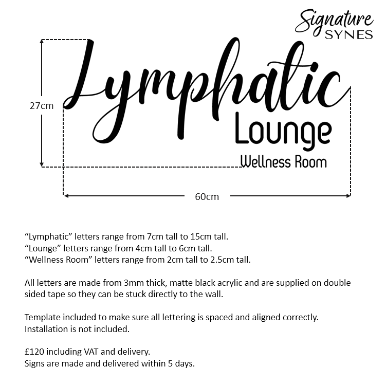 Custom Order - Lymphatic Lounge Wellness Room - Matte black - 60cm wide - Double Sided Tape