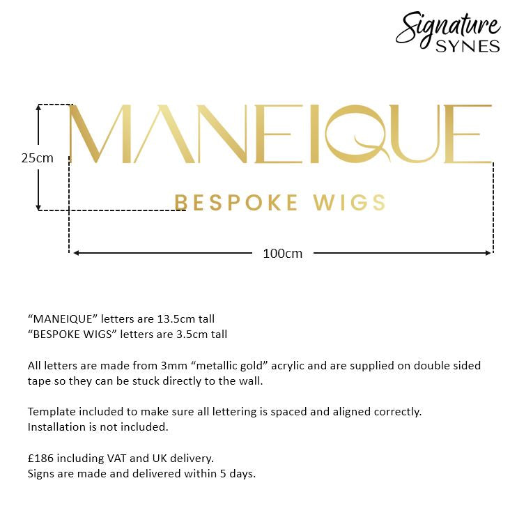 Custom Order - MANEIQUE BESPOKE WIGS - metallic gold - 100cm wide - Double Sided Tape