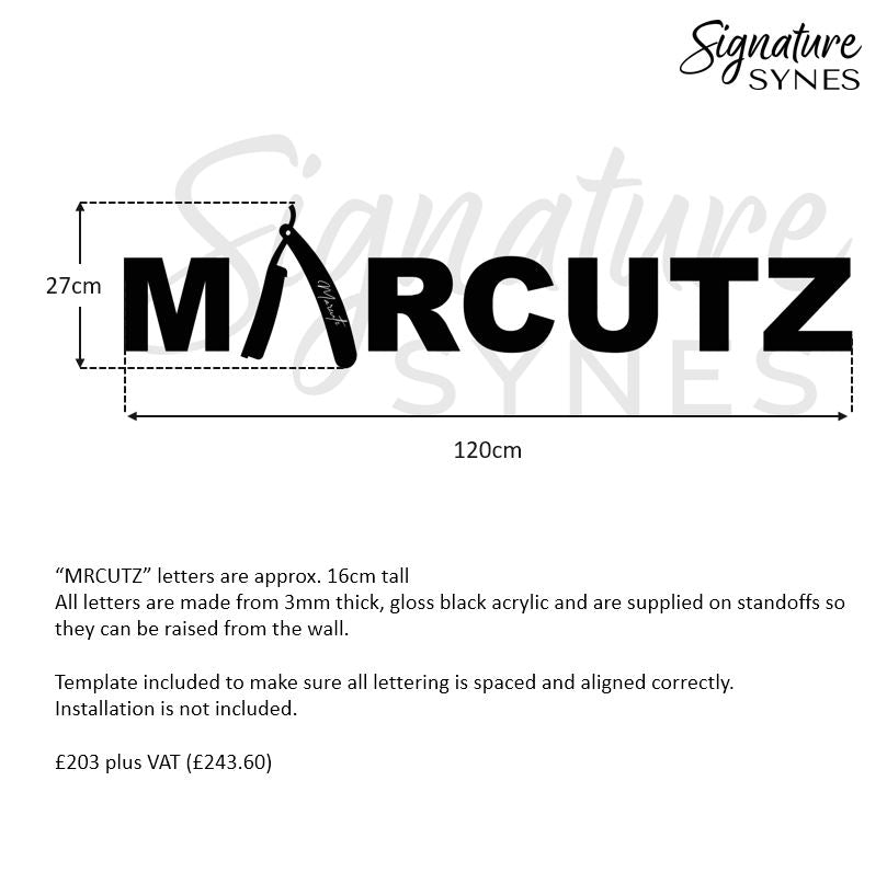 Custom Order - MARCUTZ - gloss black - 120cm wide - Raised Letters