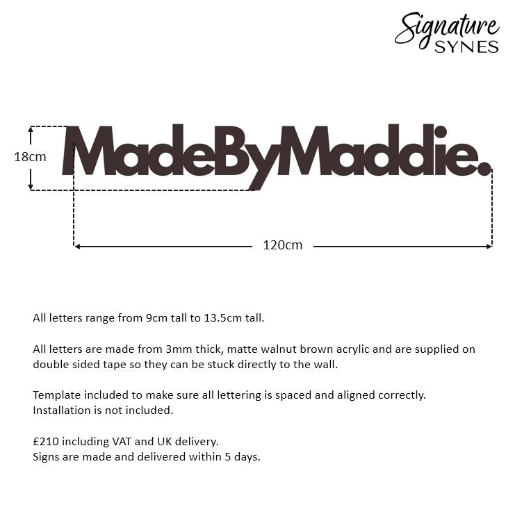 Custom Order - MadeByMaddie. - matte walnut brown - 120cm wide - Double Sided Tape
