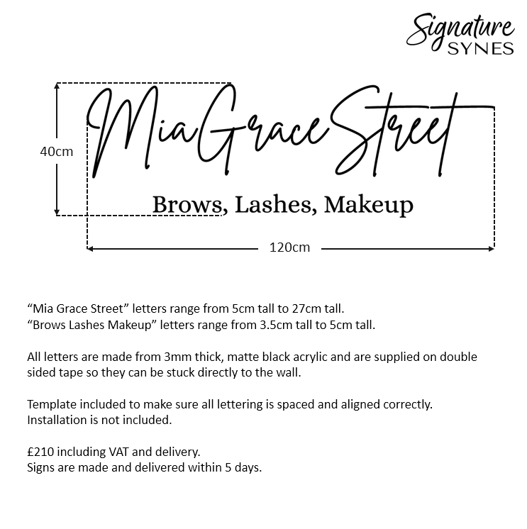 Custom Order - Mia Grace Street - Matte black - 120cm wide - Double Sided Tape