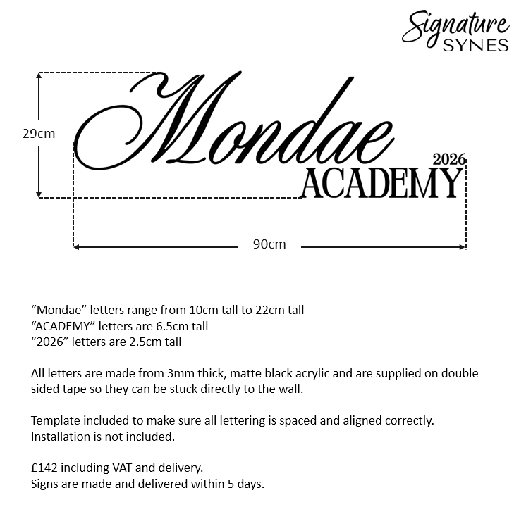Custom Order - Mondae ACADEMY - Matte black - 90cm wide - Double Sided Tape