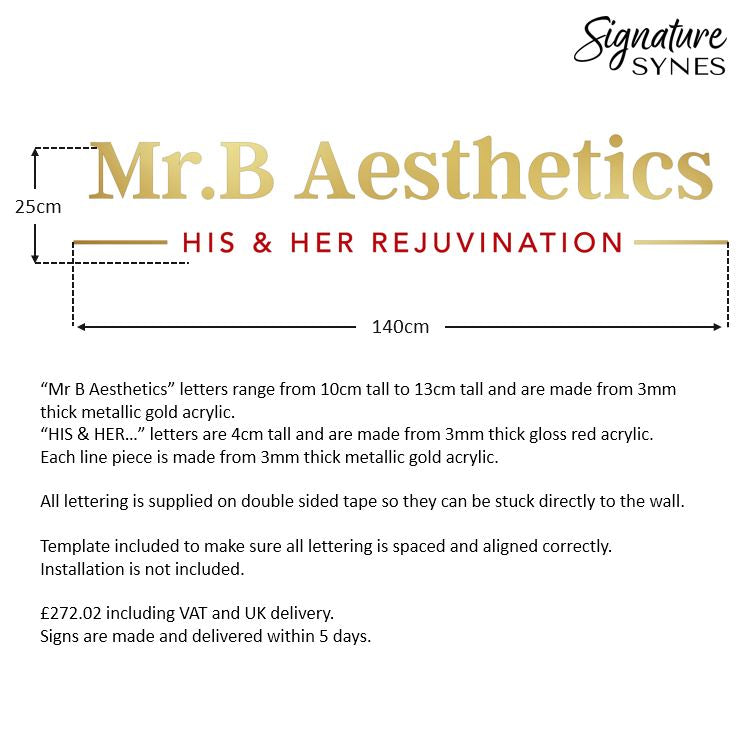 Custom Order - Mr.B Aesthetics - "metallic gold" + gloss red - 140cm wide - Double Sided Tape