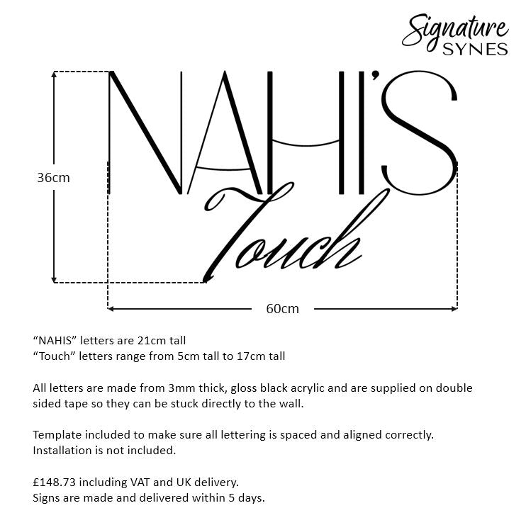 Custom Order - NAHI'S Touch - gloss black - 60cm wide - Double Sided Tape