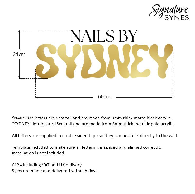 Custom Order - NAILS BY SYDNEY - matte black and "metallic gold" - 60cm wide - Double Sided Tape
