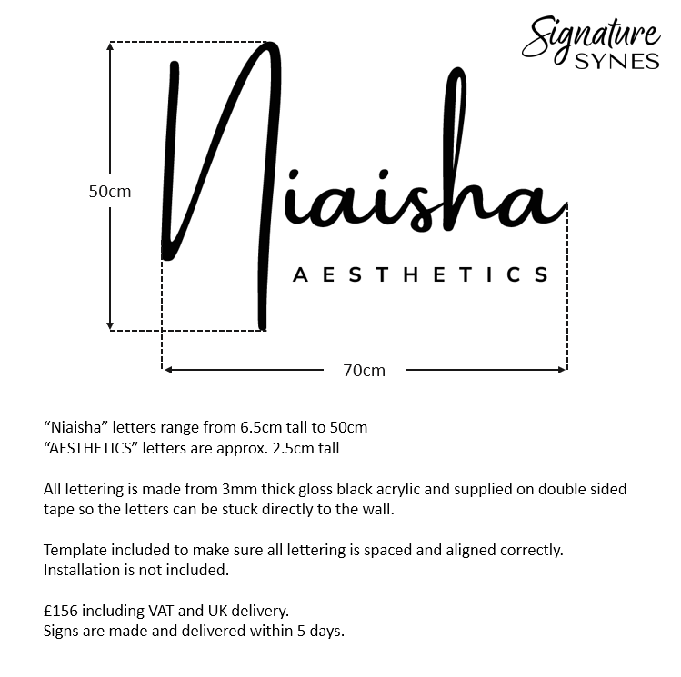 Custom Order - Niaisha AESTHETICS - gloss black - 70cm wide - Double Sided Tape