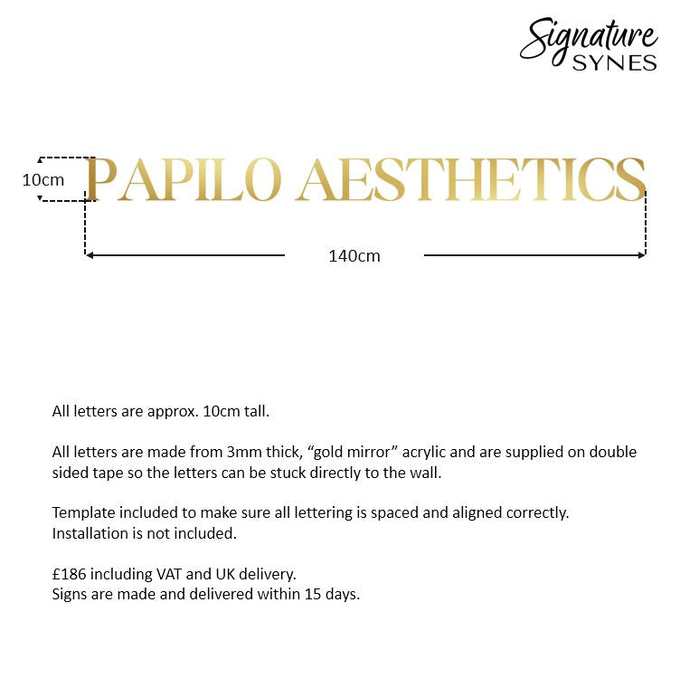 Custom Order - PAPILO AESTHETICS - "GOLD MIRROR" acrylic - 140cm wide - Double Sided Tape