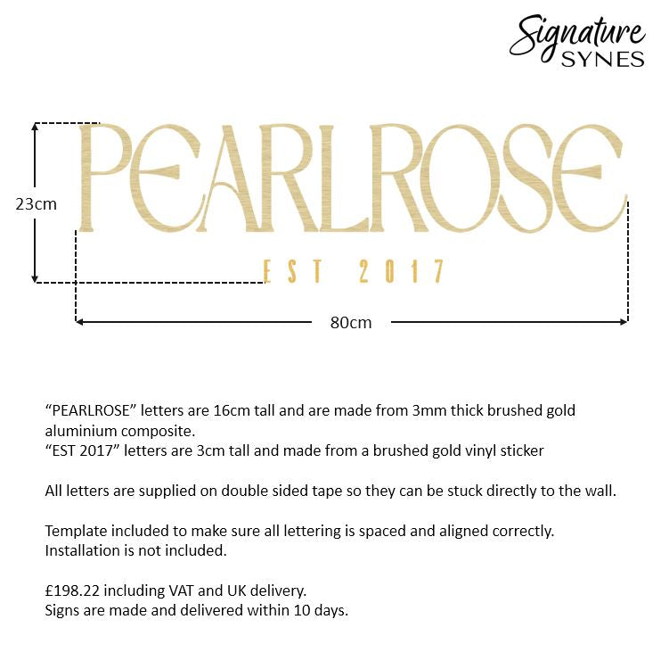 Custom Order - PEARL ROSE - 80cm wide - brushed gold aluminium composite and brushed gold vinyl sticker