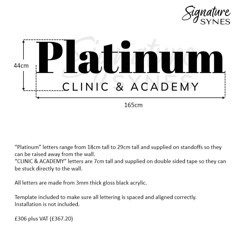 Custom Order - Platinum - 165cm wide - matte black - Standoffs + Double Sided Tape