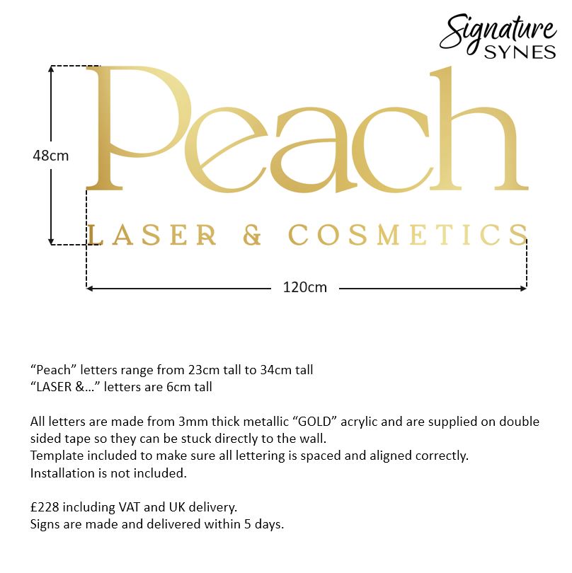 Custom Order - Peach LASER & COSMETICS - metallic "GOLD" - 120cm wide - Double Sided Tape