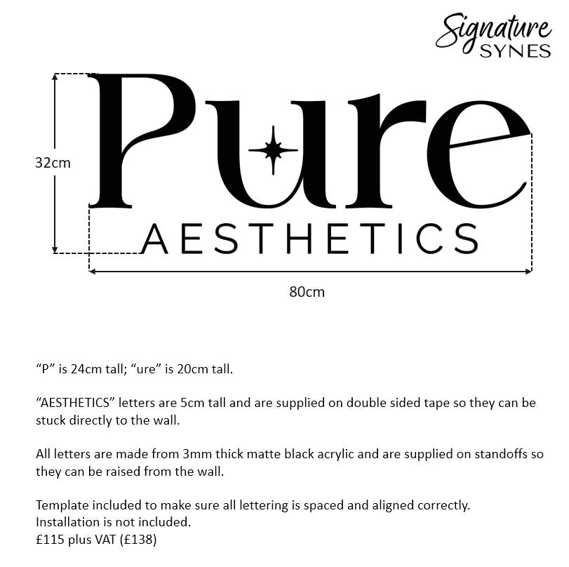 Custom Order - Pure AESTHETICS - matte black - 80cm wide - Raised letters + Double Sided Tape