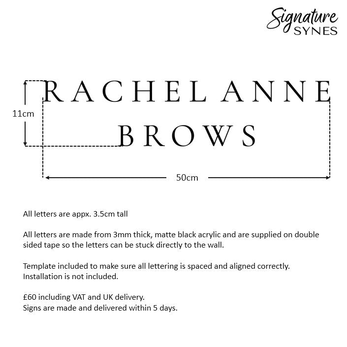 Custom Order - RACHEL ANNE BROWS - Matte black - 50cm wide - Double Sided Tape