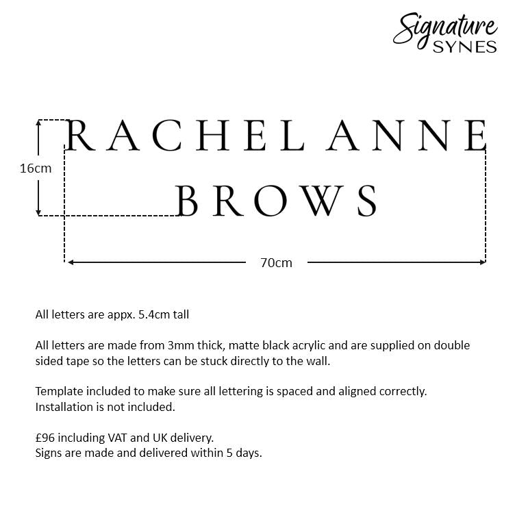 Custom Order - RACHEL ANNE BROWS - Matte black - 70cm wide - Double Sided Tape