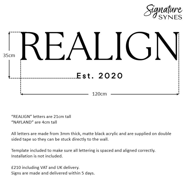 Custom Order - REALIGN Est 2020 - Matte black - 120cm wide - Double Sided Tape