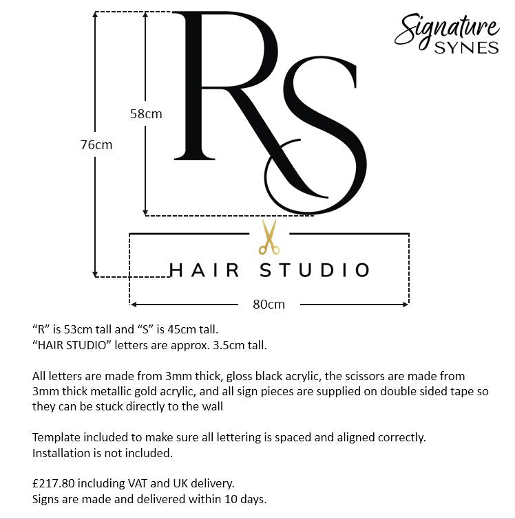 Custom Order - RS HAIR STUDIO - gloss black and "metallic gold" - 80cm wide - Double Sided Tape
