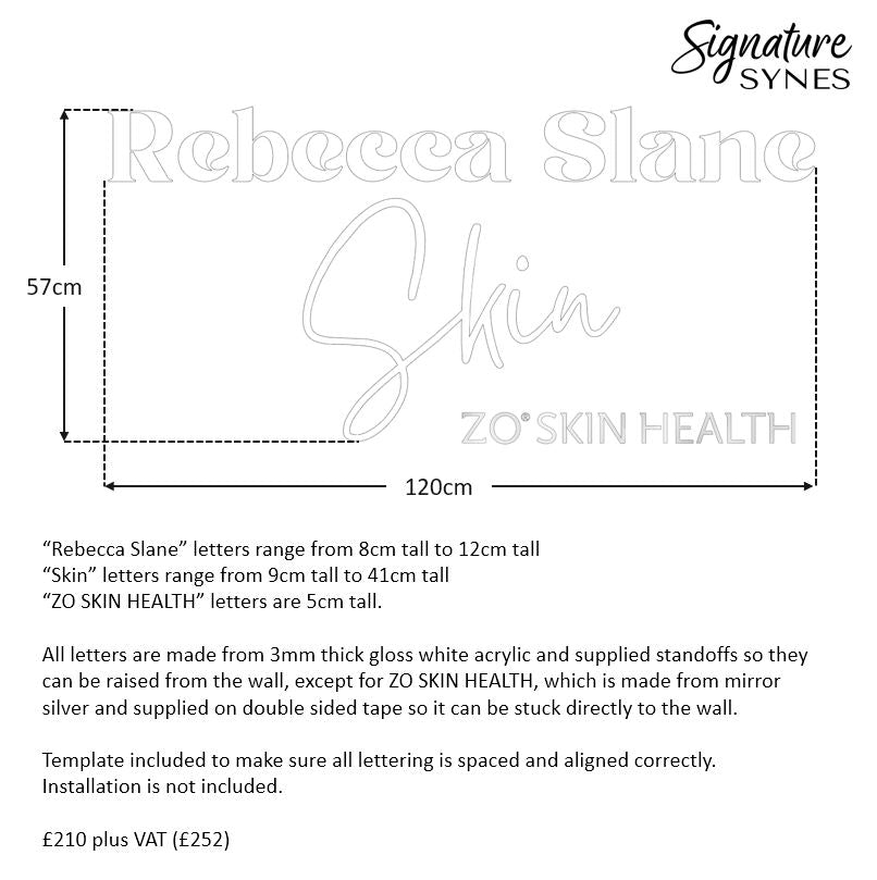 Custom Order - Rebecca Slane - gloss white + mirror silver (x6 signs) - 120cm wide - Standoffs + Double Sided Tape