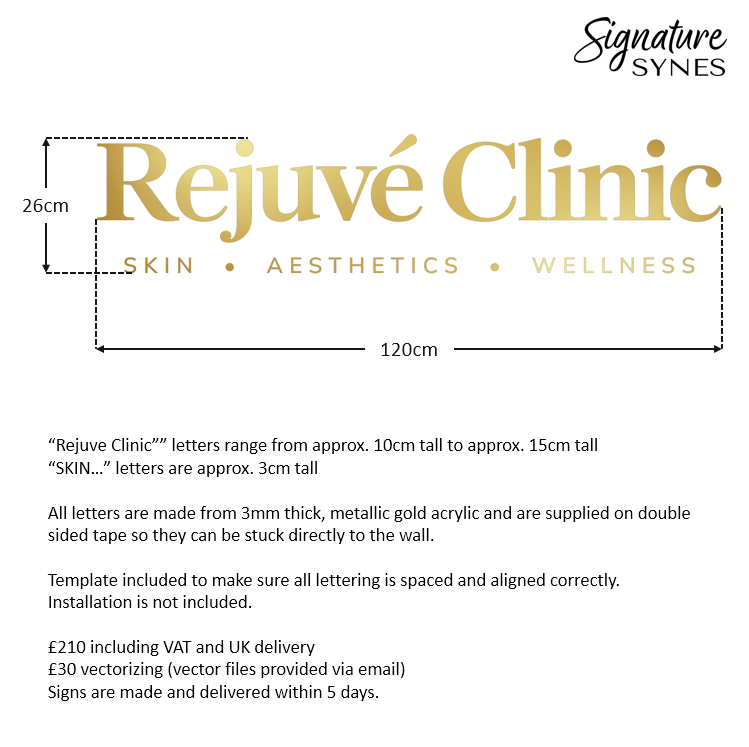 Custom Order - Rejuve Clinic - "metallic gold" - 120cm wide - Double Sided Tape