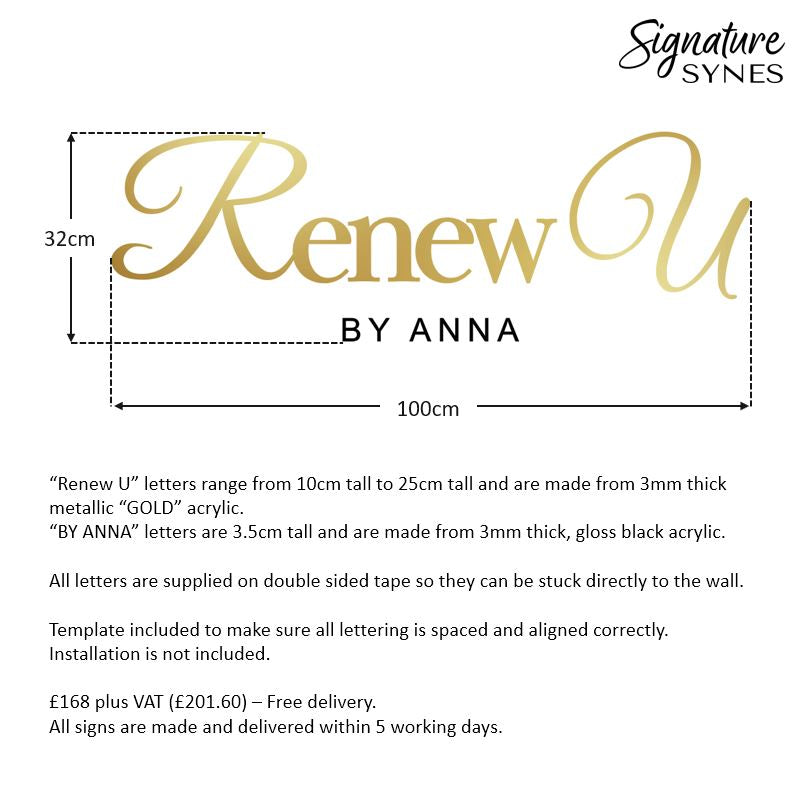 Custom Order - Renew U - gloss black and metallic "GOLD" - 100cm wide - Double Sided Tape
