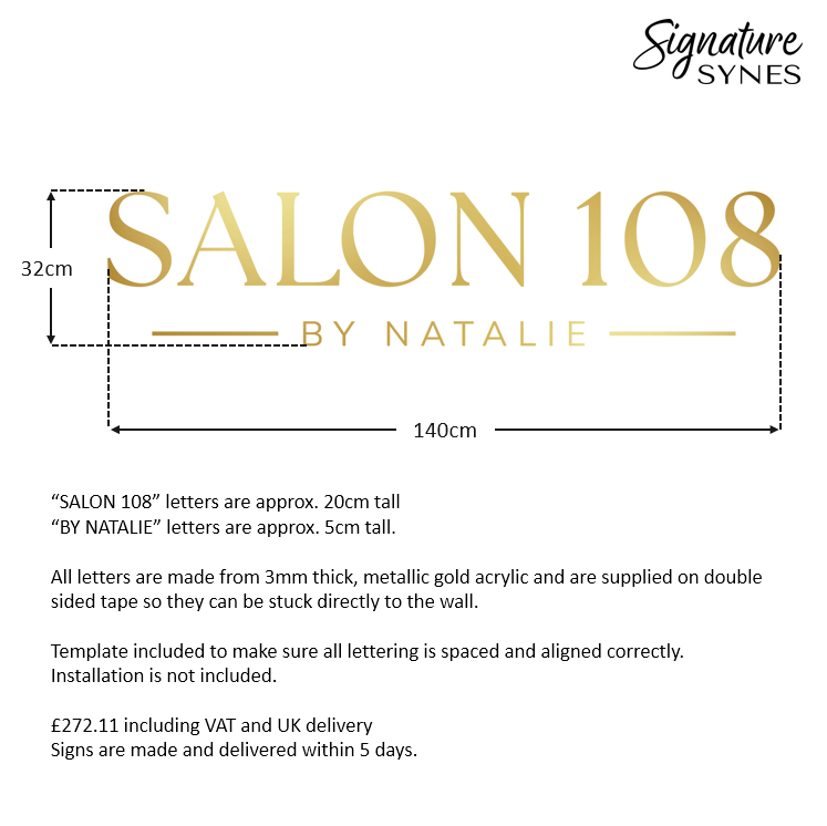 Custom Order - SALON 108 - "metallic gold" - 140cm wide - Double Sided Tape