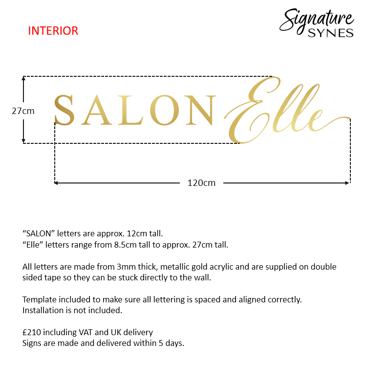 Custom Order - SALON Elle - "METALLIC GOLD" - SIGN PACKAGE