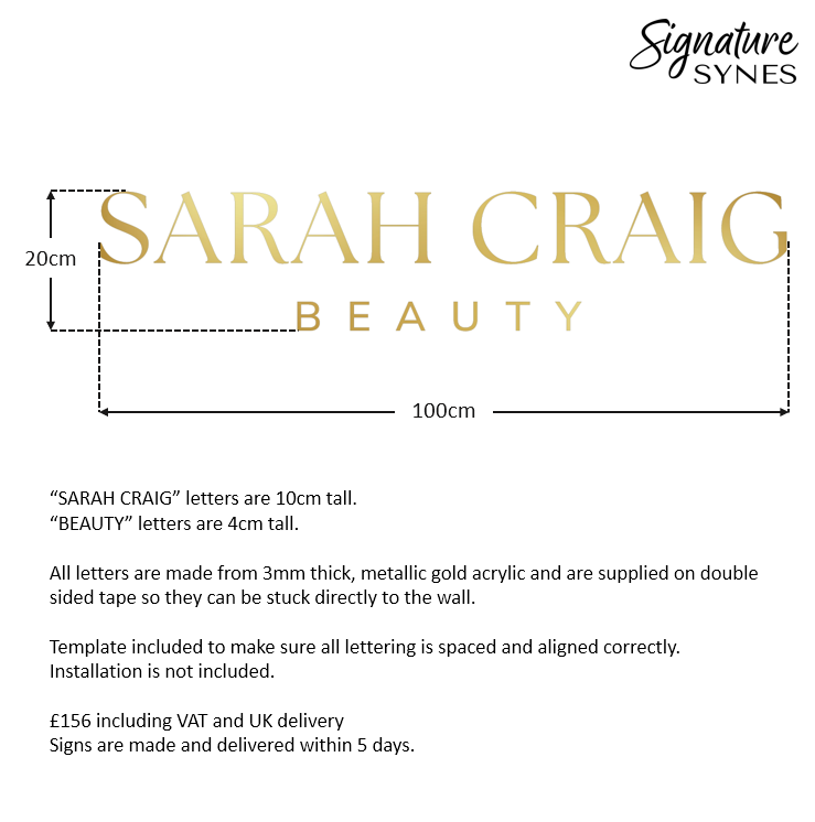 Custom Order - SARAH CRAIG BEAUTY - "metallic gold" - 100cm wide - Double Sided Tape