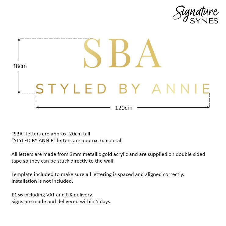 Custom Order - SBA STYLED BY ANNIE - "metallic gold" - 120cm wide - Double Sided Tape