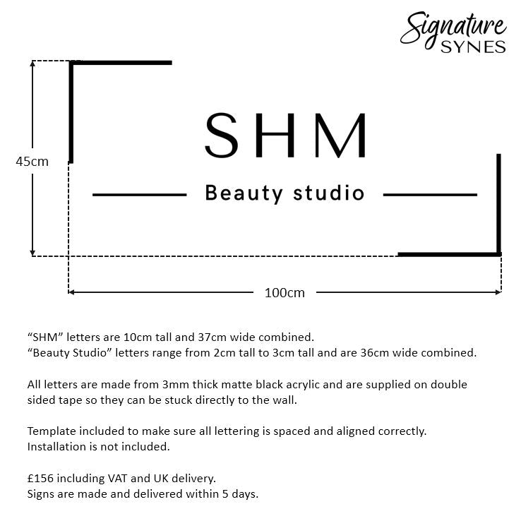 Custom Order - SHM Beauty studio - Matte black - 100cm wide - Double Sided Tape