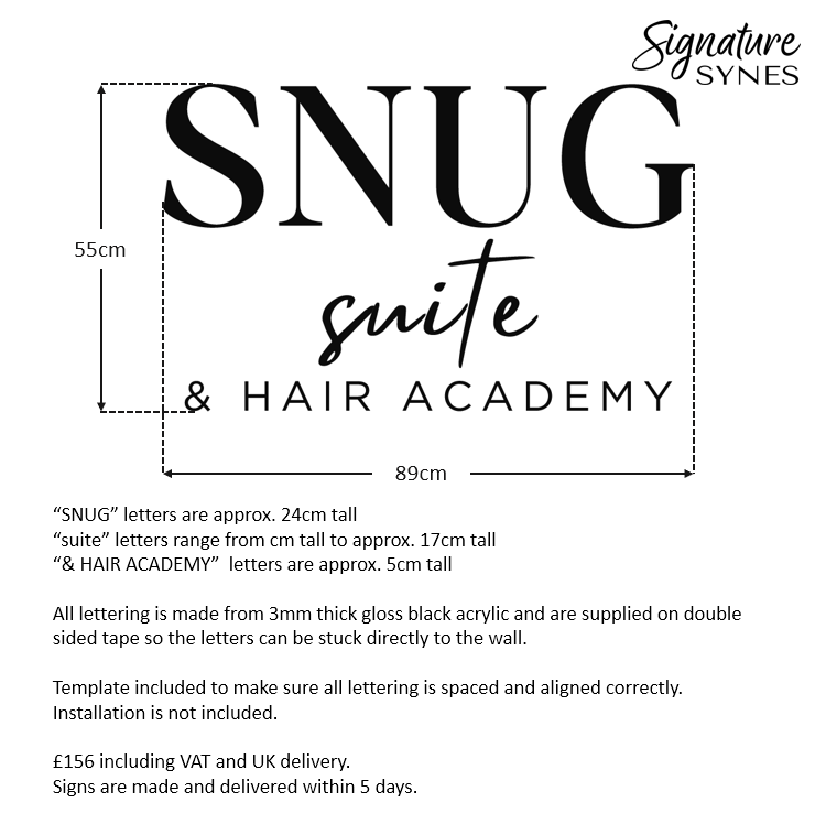 Custom Order - SNUG suite - Gloss black - 89cm wide - Double Sided Tape