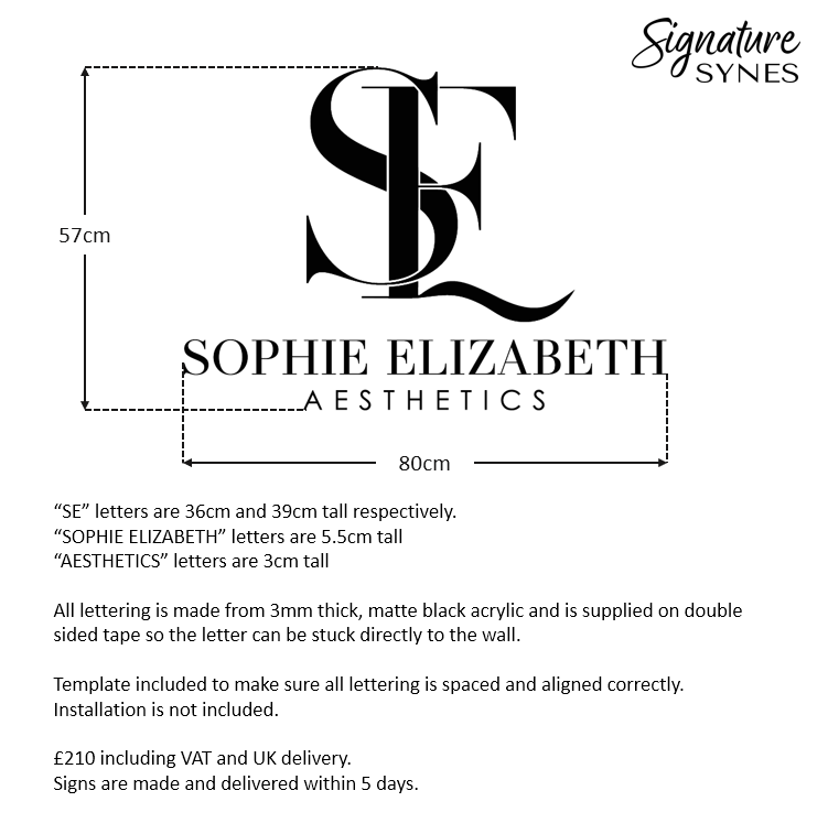 Custom Order - SOPHIE ELIZABETH - matte black - 80cm wide - Double Sided Tape
