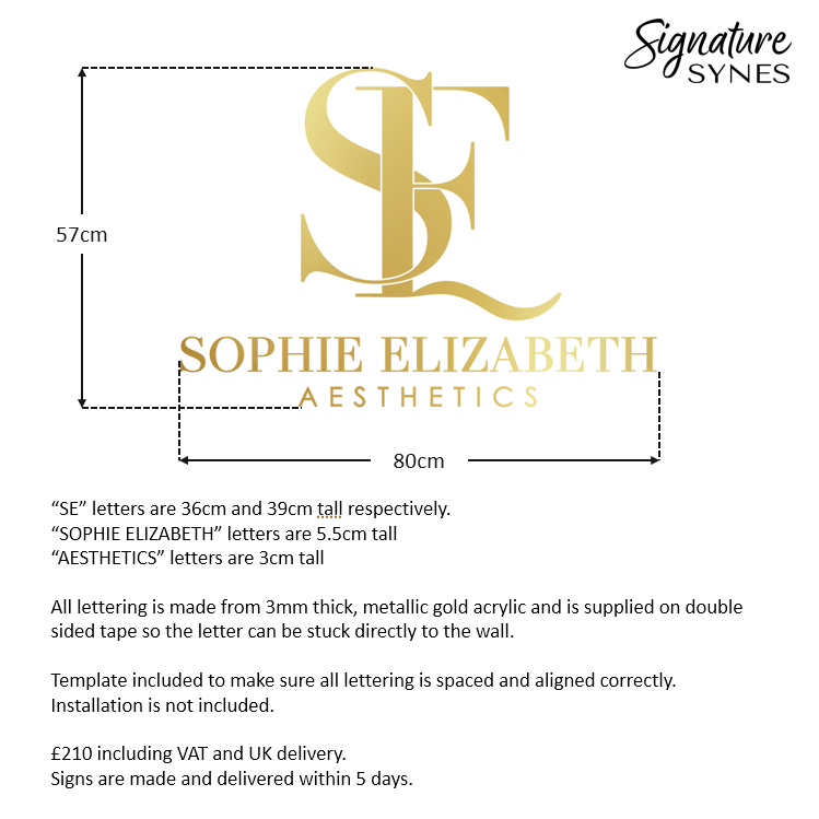 Custom Order - SOPHIE ELIZABETH - metallic gold - 80cm wide - Double Sided Tape
