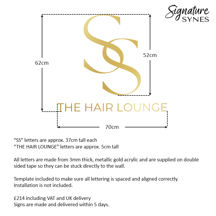 Custom Order - SS THE HAIR LOUNGE - "metallic gold" - 70cm wide - Double Sided Tape