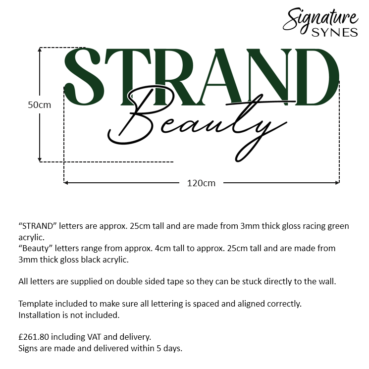 Custom Order - STRAND Beauty - gloss black + racing green - 120cm wide - Double Sided Tape