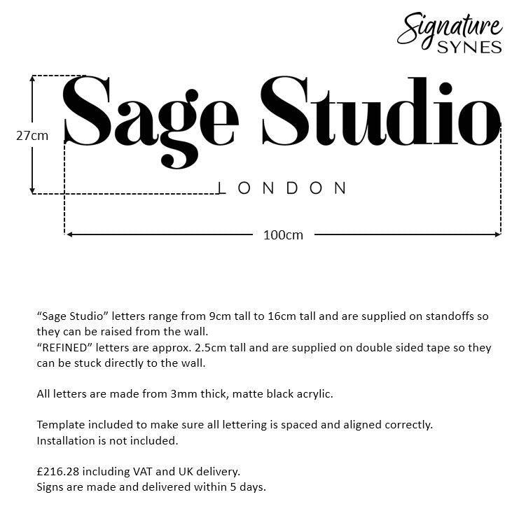 Custom Order - Sage Studio - 100cm wide - matte black - Standoffs + Double Sided Tape