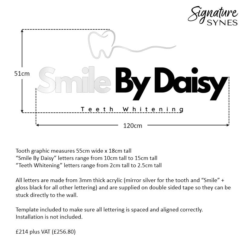 Custom Order - Smile By Daisy - Mirror Silver & Gloss black - 120cm wide - Double Sided Tape