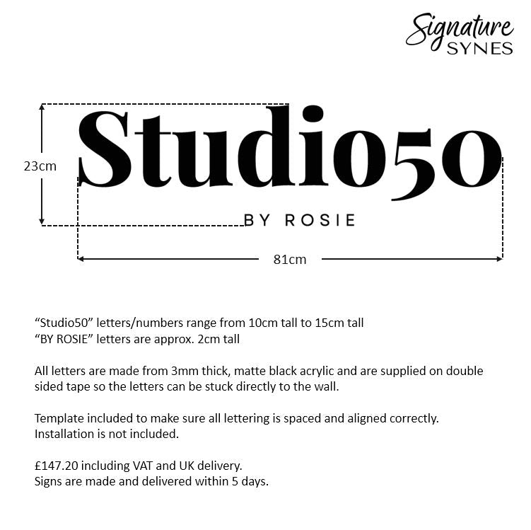 Custom Order - Studio 50 - Matte black - 81cm wide - Double Sided Tape