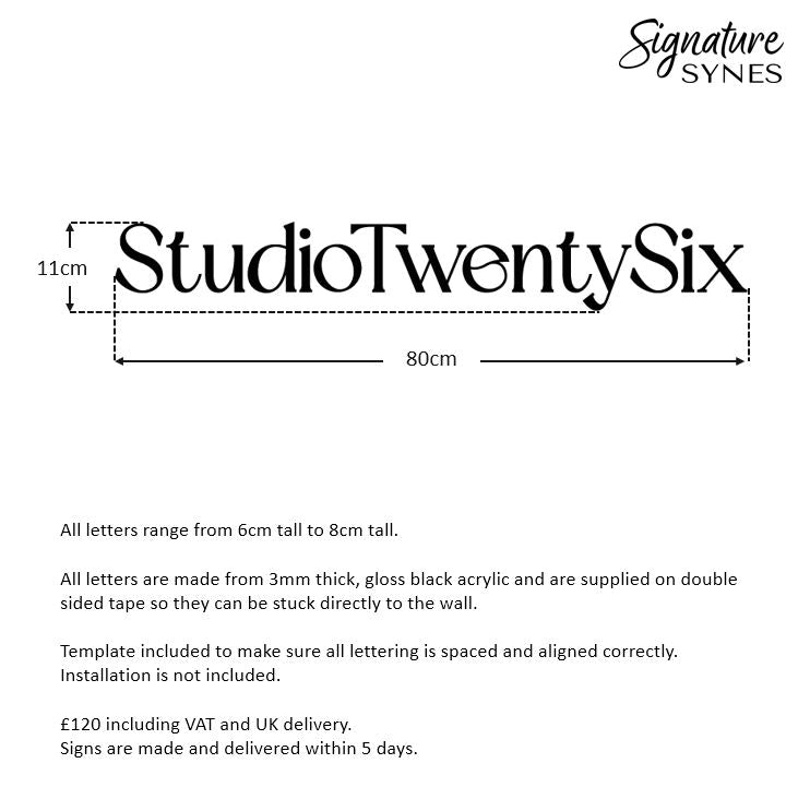 Custom Order - Studio Twenty Six - Gloss black - 80cm wide - Double Sided Tape