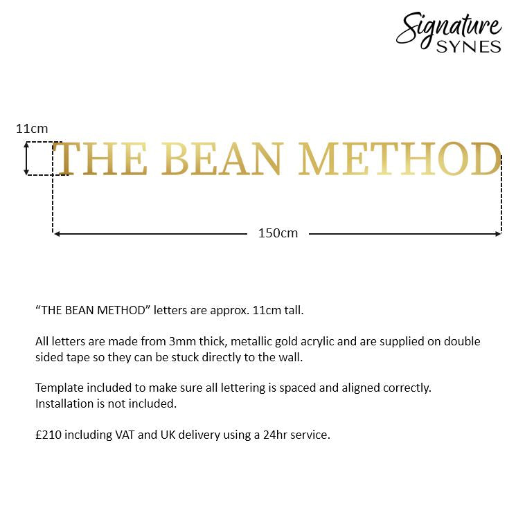 Custom Order - THE BEAN METHOD - metallic gold - 150cm wide - Double Sided Tape