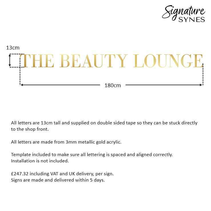 Custom Order - THE BEAUTY LOUNGE - "metallic gold" - 180cm wide - Double Sided Tape