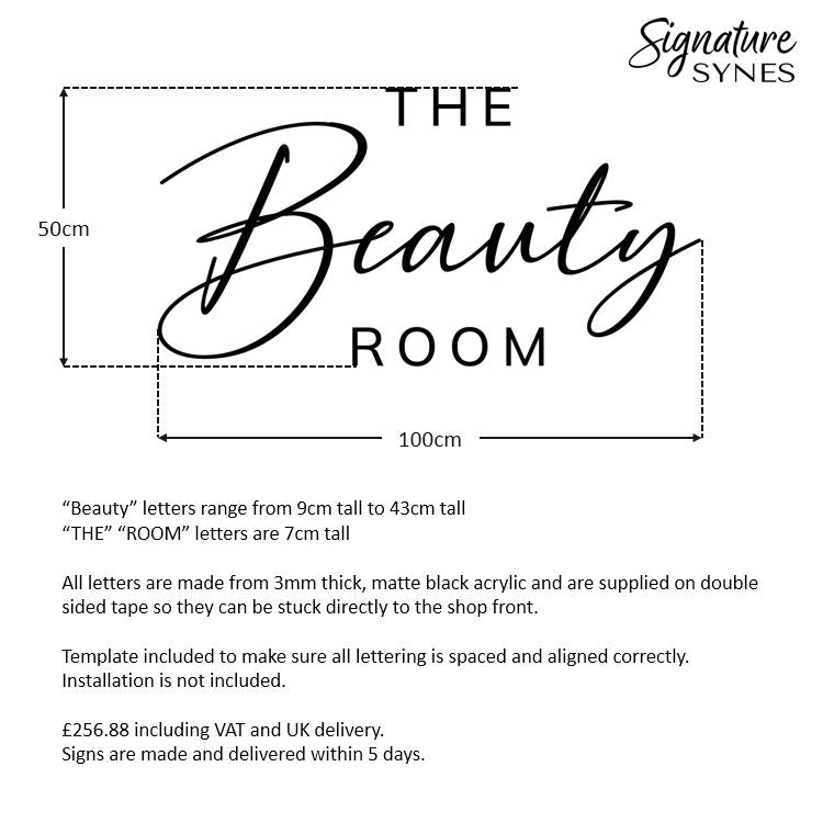 Custom Order - THE Beauty Room - Matte black - 100cm wide - Double Sided Tape