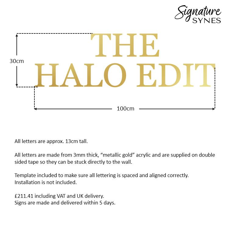Custom Order - THE HALO EDIT - "metallic gold" - 100cm wide - Double Sided Tape