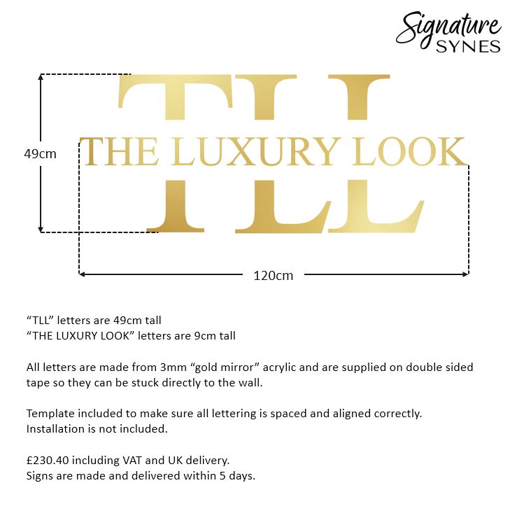 Custom Order - THE LUXURY LOOK - "GOLD MIRROR" - 120cm wide - Double Sided Tape
